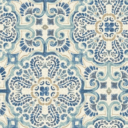 Doba-Bnt Blue Florentine Tile Peel & Stick Wallpaper SA2532190